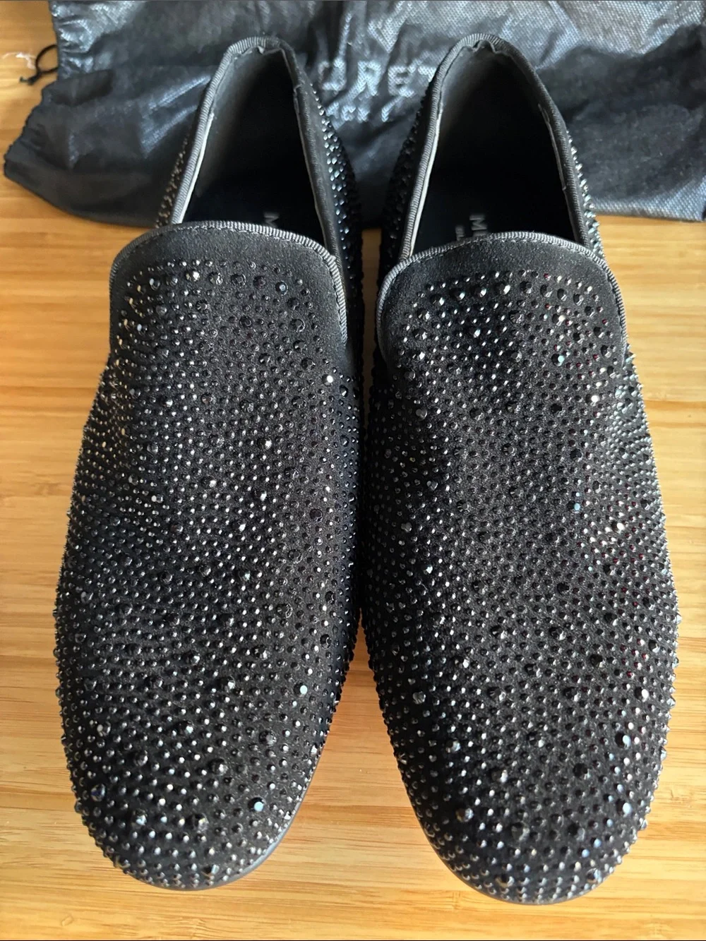 Moretti Black Label black rhinestone-studded smoking loafers 8.5